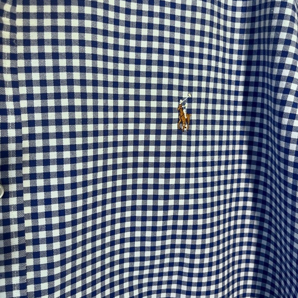 Ralph Lauren Shirt 2XT Big Blue White Gingham Check Button Down Short Sleeve - Picture 4 of 5